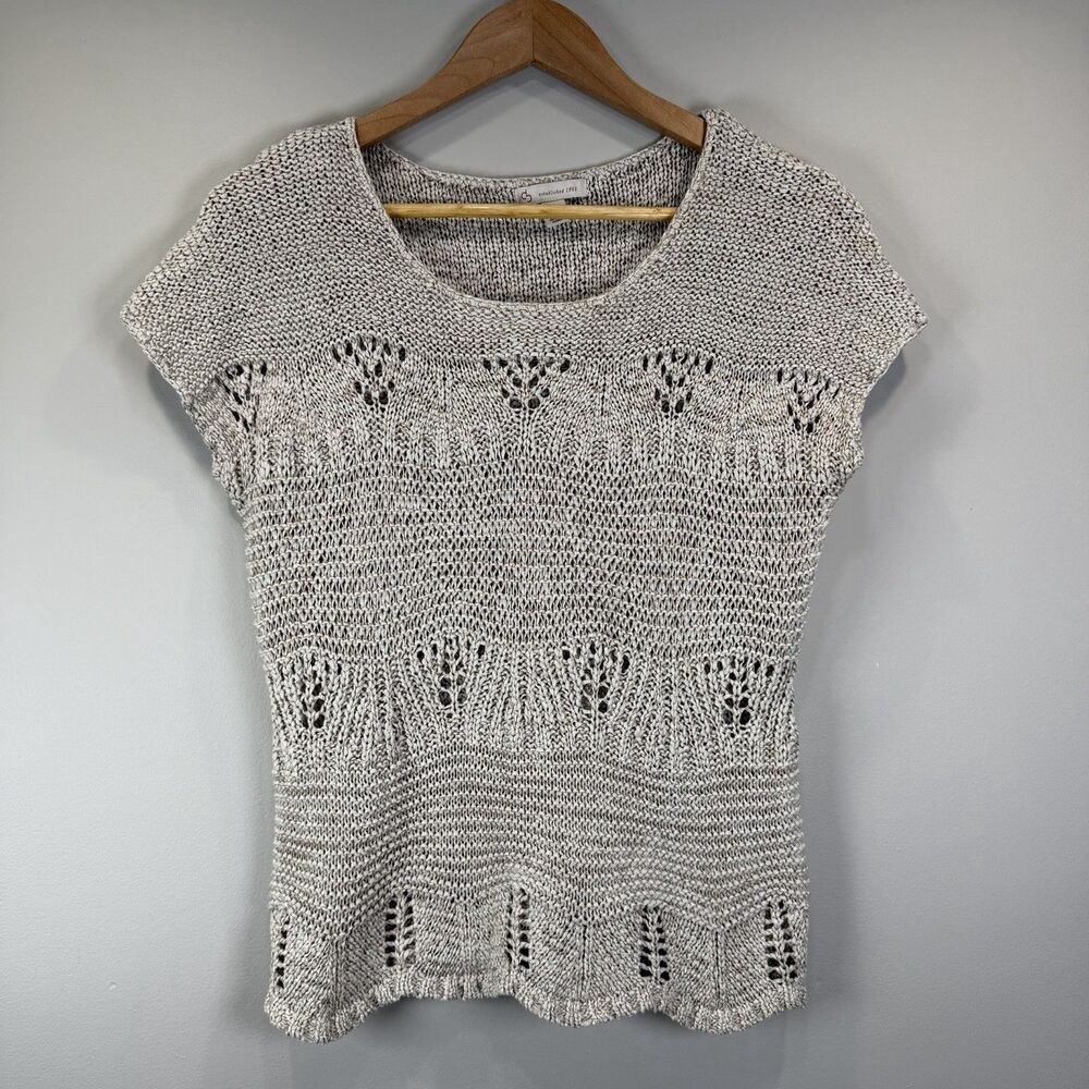 CB Women's M Cotton Blend Beige Open Knit Pullover Cardigan Sweater